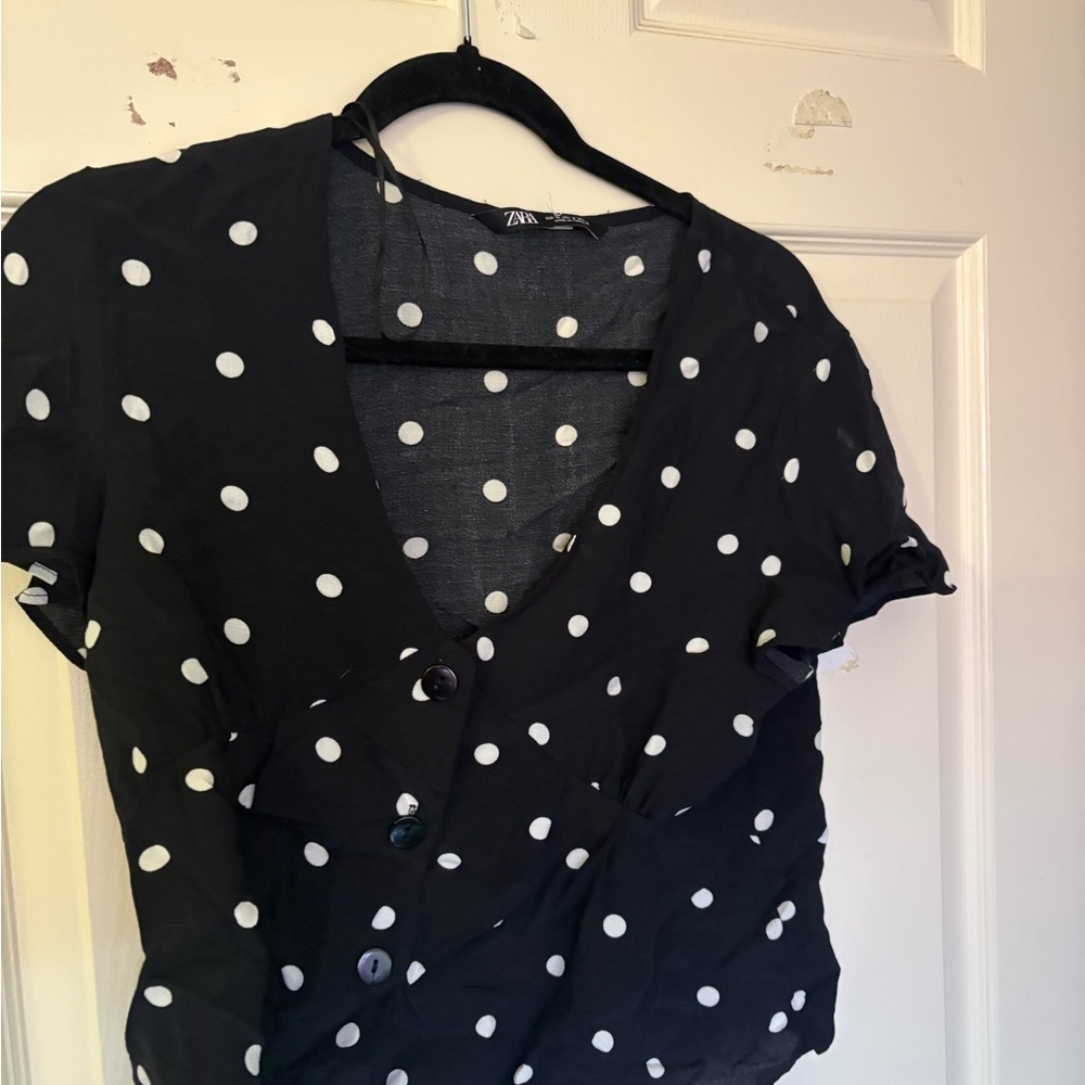 Zara Black and White Polka Dot Blouse